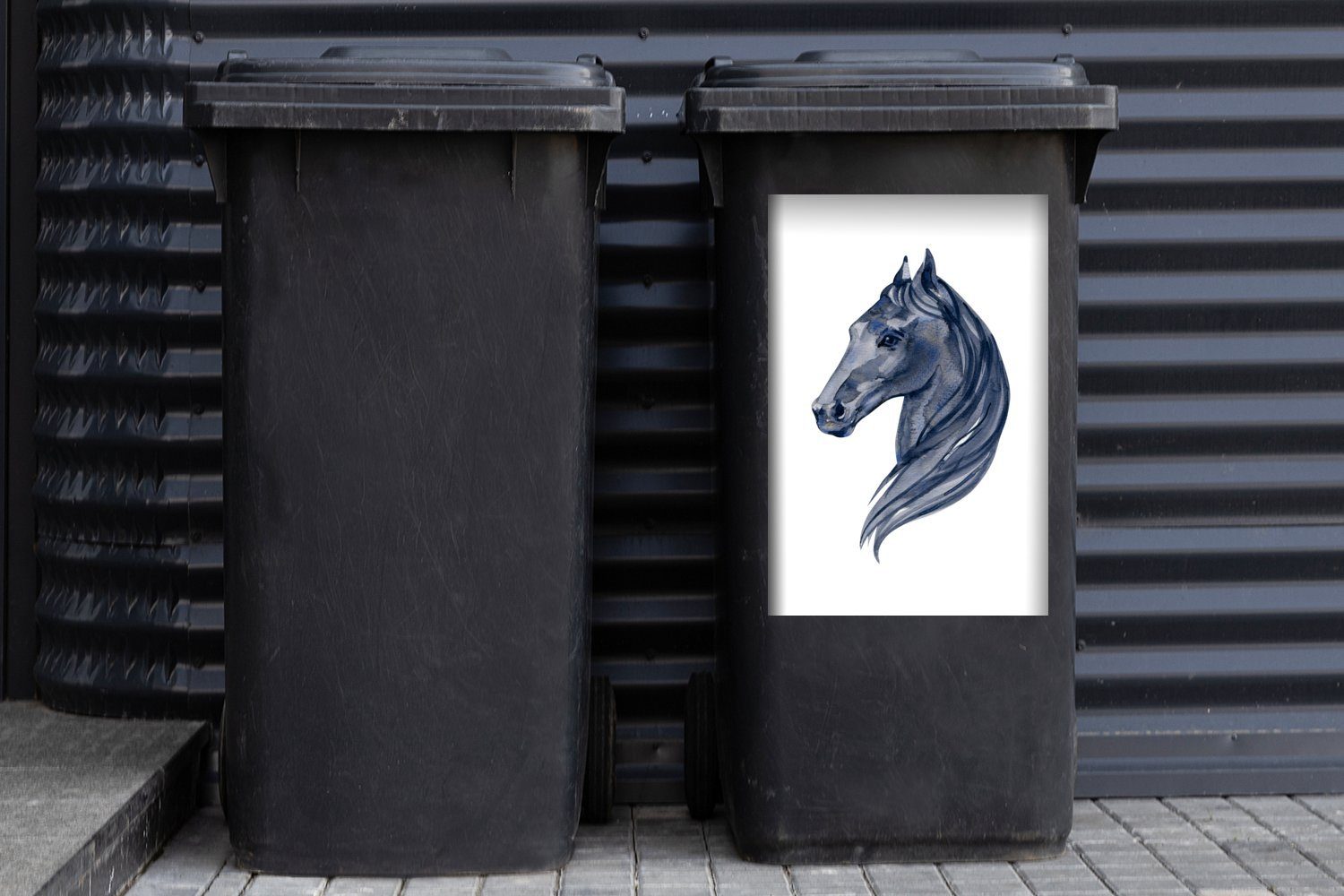 Mädchen Pferd Mülleimer-aufkleber, - Wandsticker Schwarz Mülltonne, Aquarell - Mädchen Sticker, Container, Abfalbehälter MuchoWow - - (1 St), - Kinder