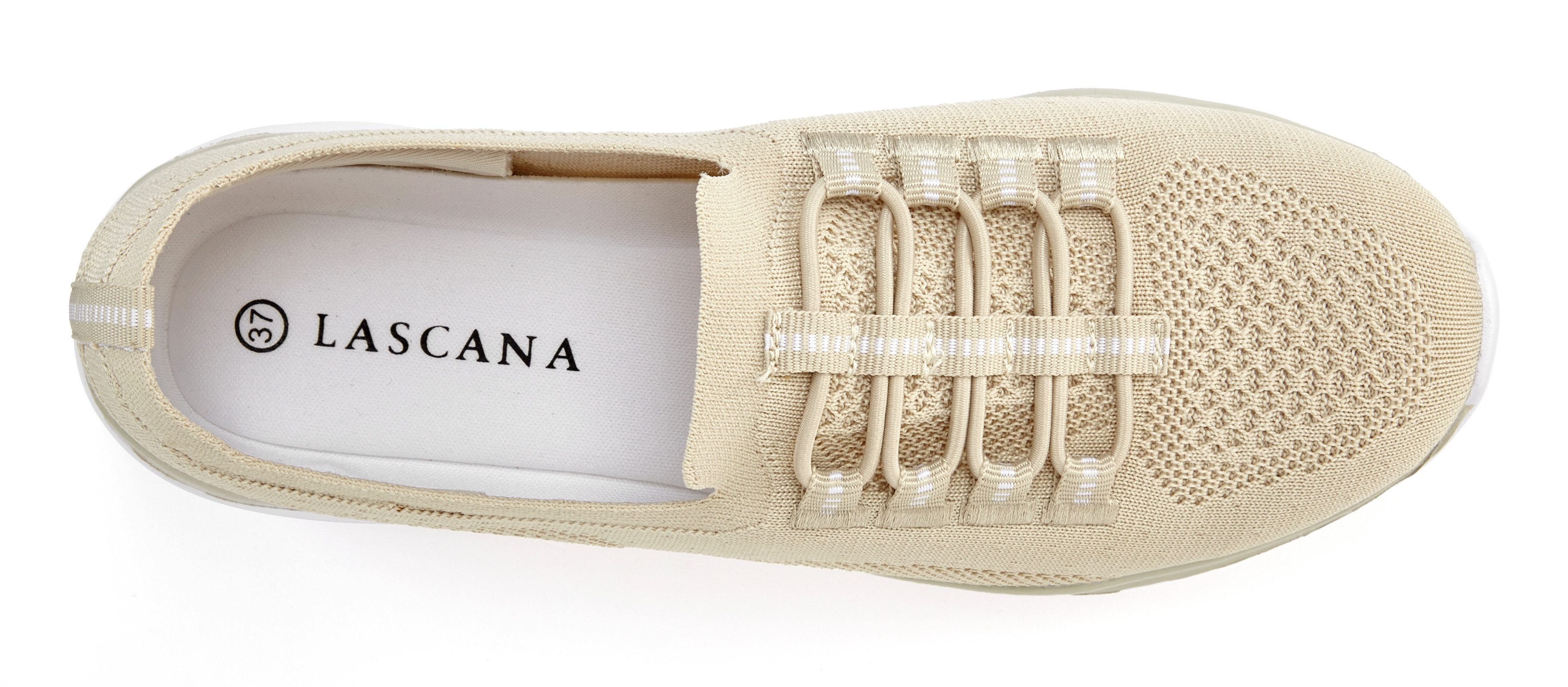 LASCANA Slipper, Halbschuh, Slip-On-Sneaker, Sneaker aus leichtem Textil-Material VEGAN
