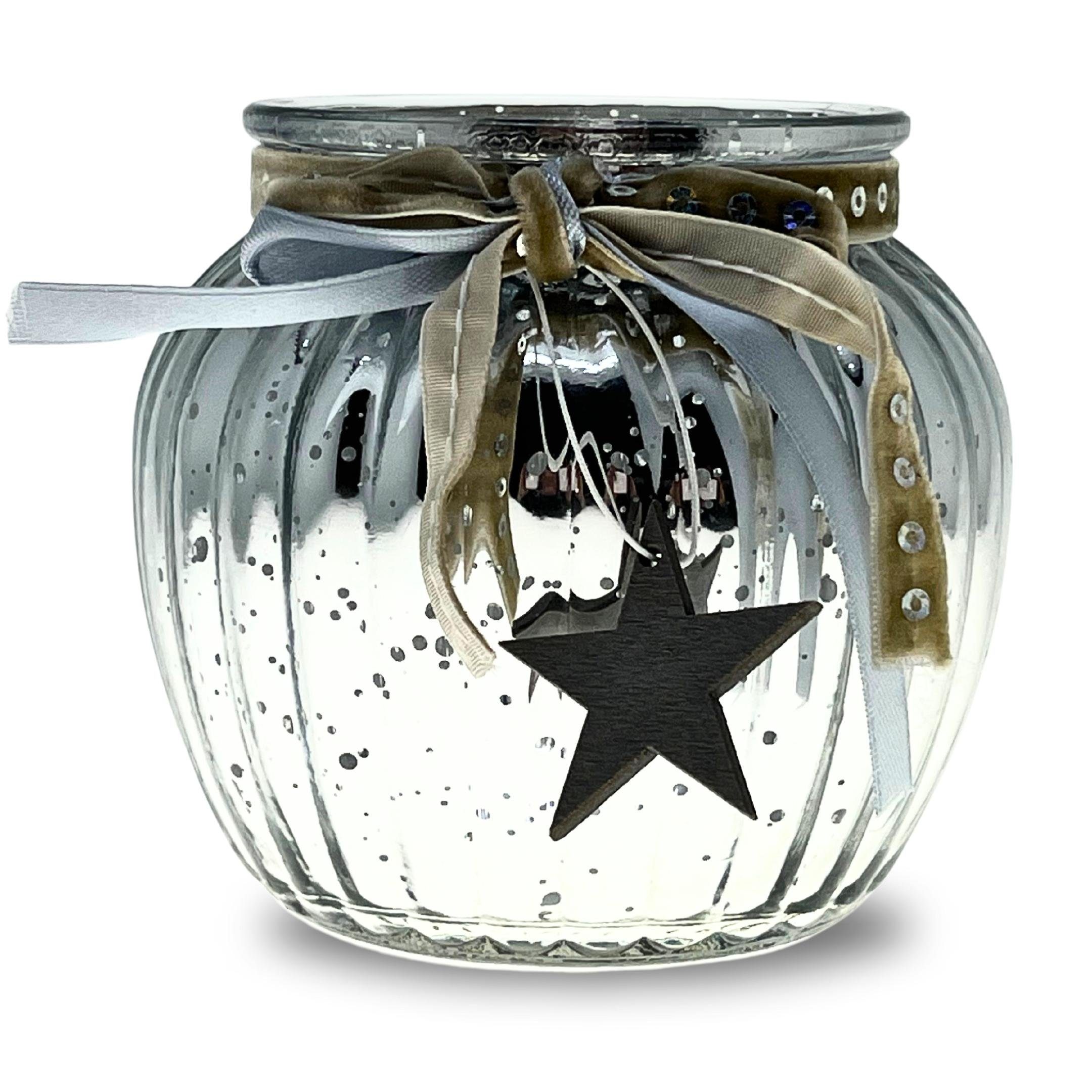 Bada Bing Windlicht Kerzenstender Silber Bauernsilber 2er aus (Kerzenwindlicht, Stern Holz 2 Set Glas St., Glas Aus Teelichthalter), mit