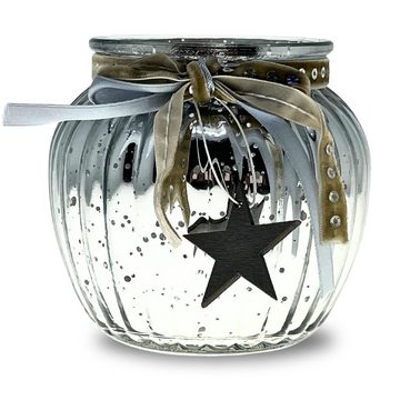Bada Bing Windlicht Kerzenstender Silber Aus Glas mit Holz Stern Bauernsilber (Kerzenwindlicht, 2 St., 2er Set Teelichthalter), aus Glas