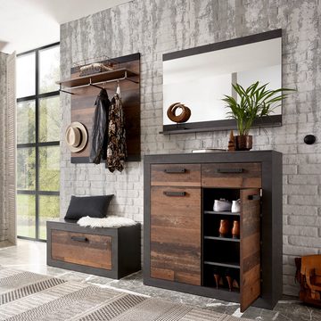 Lomadox Garderobenspiegel BERLIN-61, Garderobe Industrial Stil, in Matera anthrazit/grau, : 92x71x10 cm