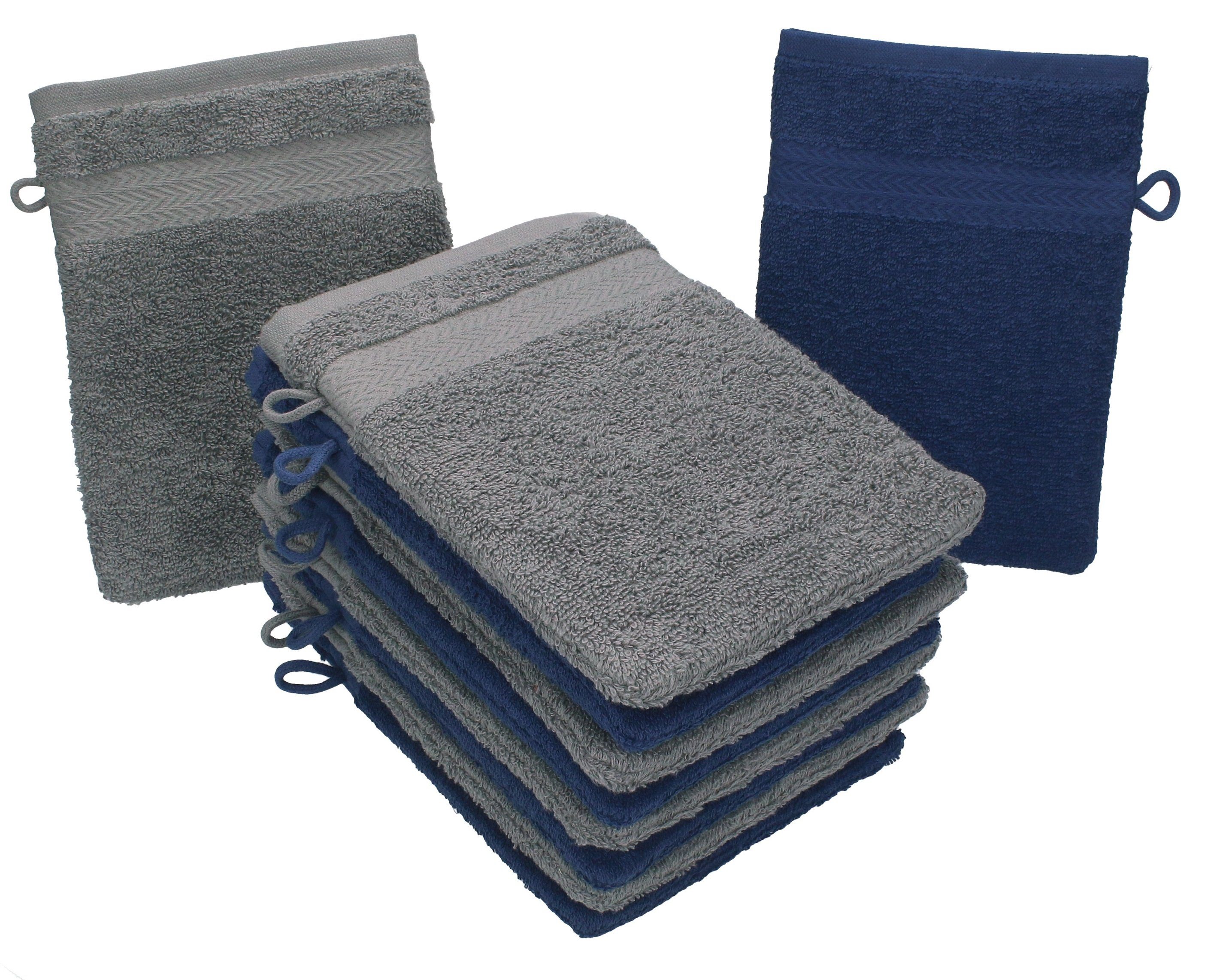(10-tlg) Betz und Farbe Premium dunkelblau Waschhandschuh 10 cm Baumwolle Stück Set anthrazit Waschlappen Waschhandschuhe 100% 16x21
