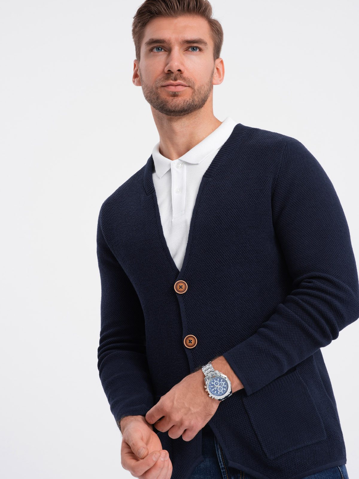 OMBRE Strickjacke Strukturierte Herrenstrickjacke mit Taschen