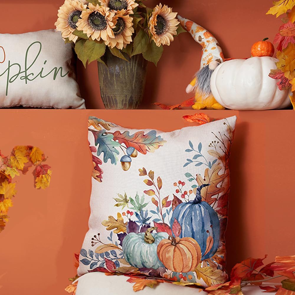 CLTYQ Kissenbezug Herbst-Kissenbezüge,grüne Aquarell-Kürbis-Abgefallene Blä günstig online kaufen