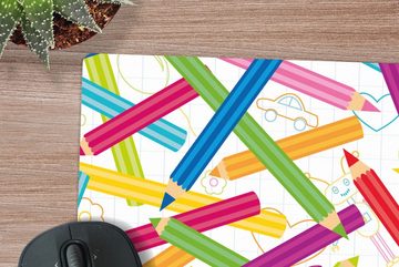 MuchoWow Gaming Mauspad Bleistift - Muster - Regenbogen (1-St), Mousepad mit Rutschfester Unterseite, Gaming, 40x40 cm, XXL, Großes