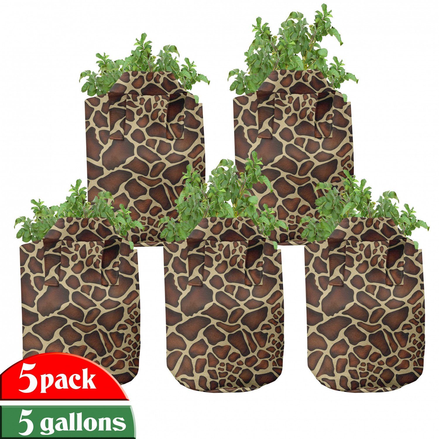 Abakuhaus Pflanzkübel hochleistungsfähig Stofftöpfe mit Griffen für Pflanzen, Sambia Giraffe Haut-Muster | Pflanzkübel