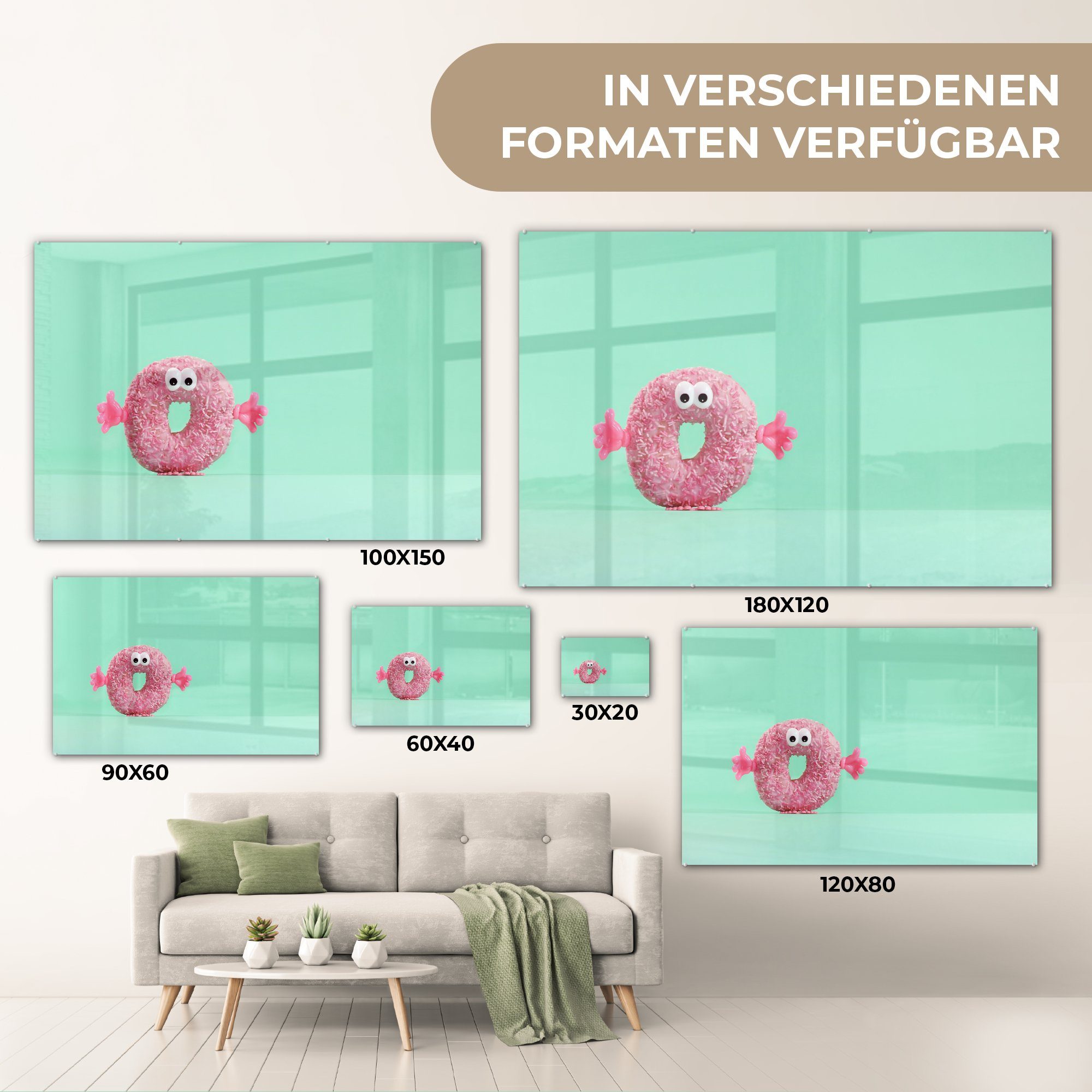 Acrylglasbilder Wohnzimmer St), Fröhlicher Donut, & Acrylglasbild (1 Schlafzimmer MuchoWow