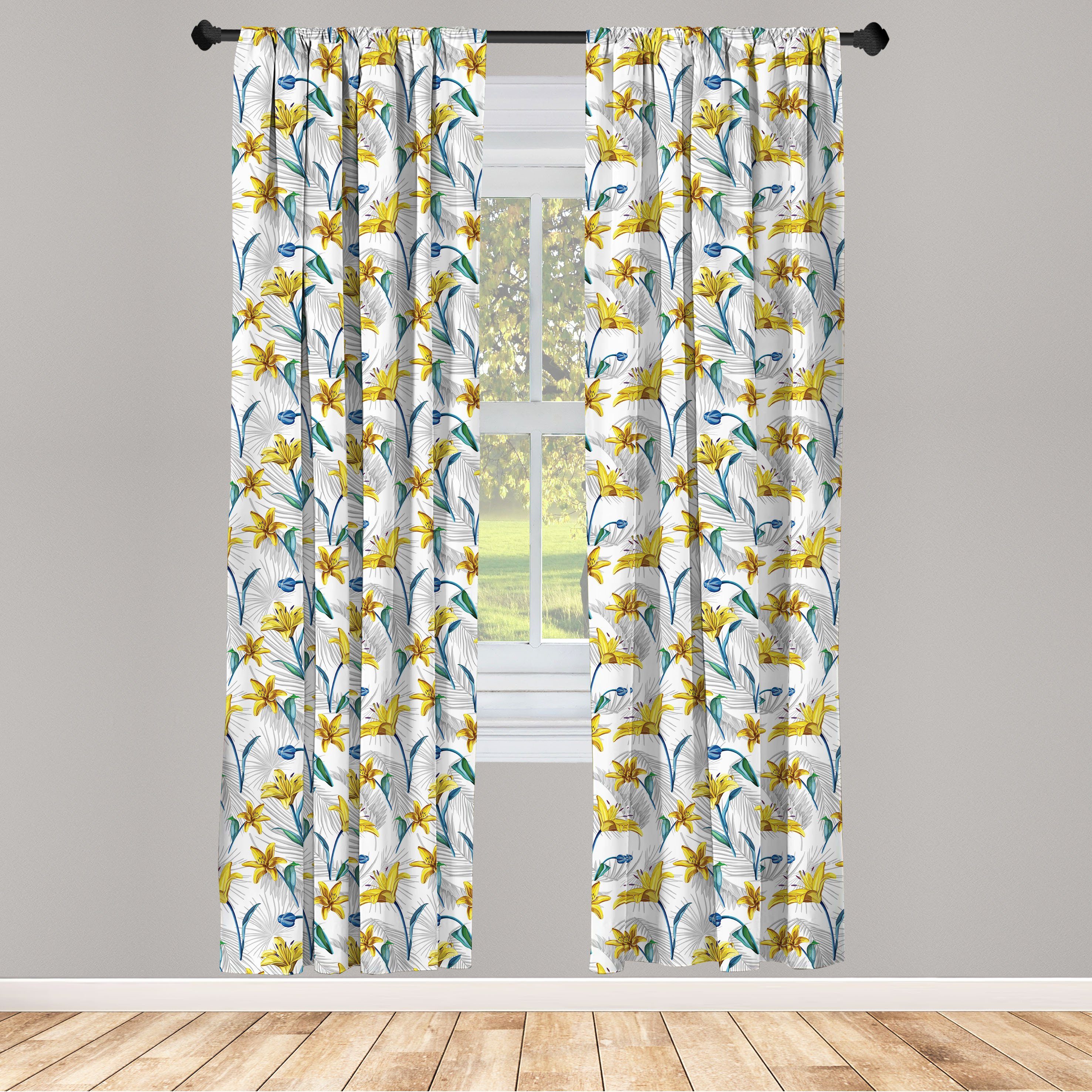 Gardine Vorhang für Wohnzimmer Schlafzimmer Dekor, Abakuhaus, Microfaser, Blumen Lily Blossom Blumen