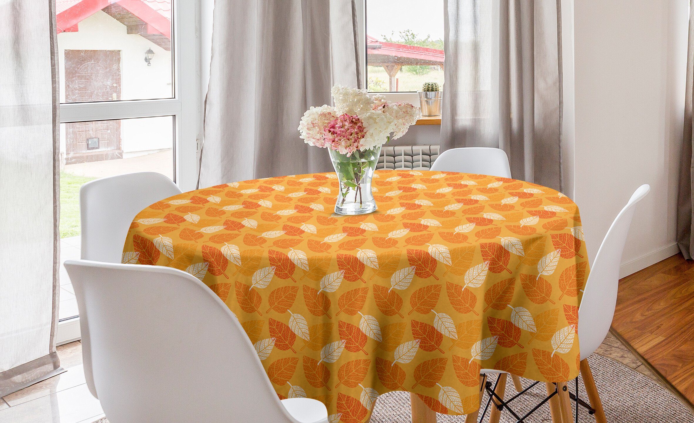 Abakuhaus Tischdecke Kreis Tischdecke Abdeckung für Esszimmer Küche Dekoration, Burnt orange Laub Nature Theme