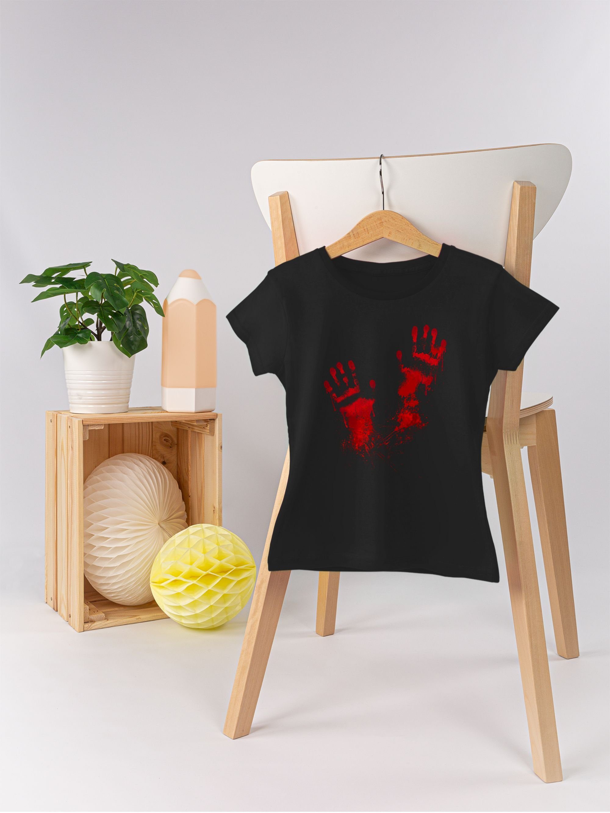 für Handabdrücke Halloween Schwarz Kinder Kostüme T-Shirt Handabdruck Shirtracer Gruselig 1 Blutige Blut