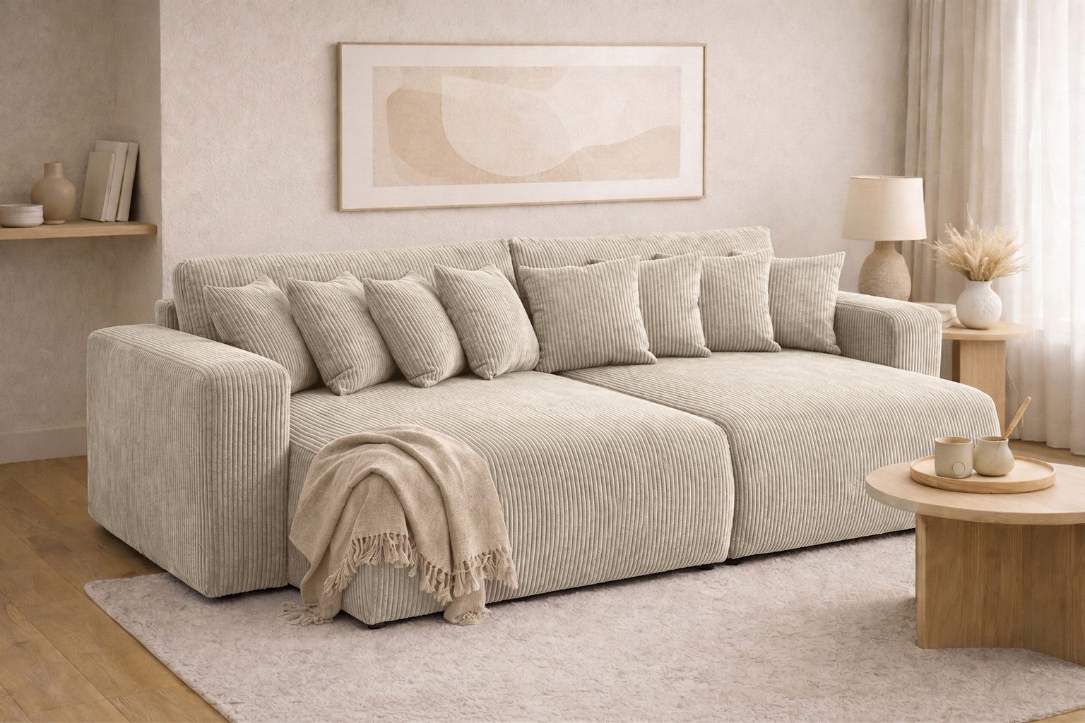 Kaiser Möbel Schlafsofa, Cordstoff Poso, PIANO DOUBLE, Große Liegefläche, Tiefe Sitzfläche, Cordstoff mit markanter Struktur