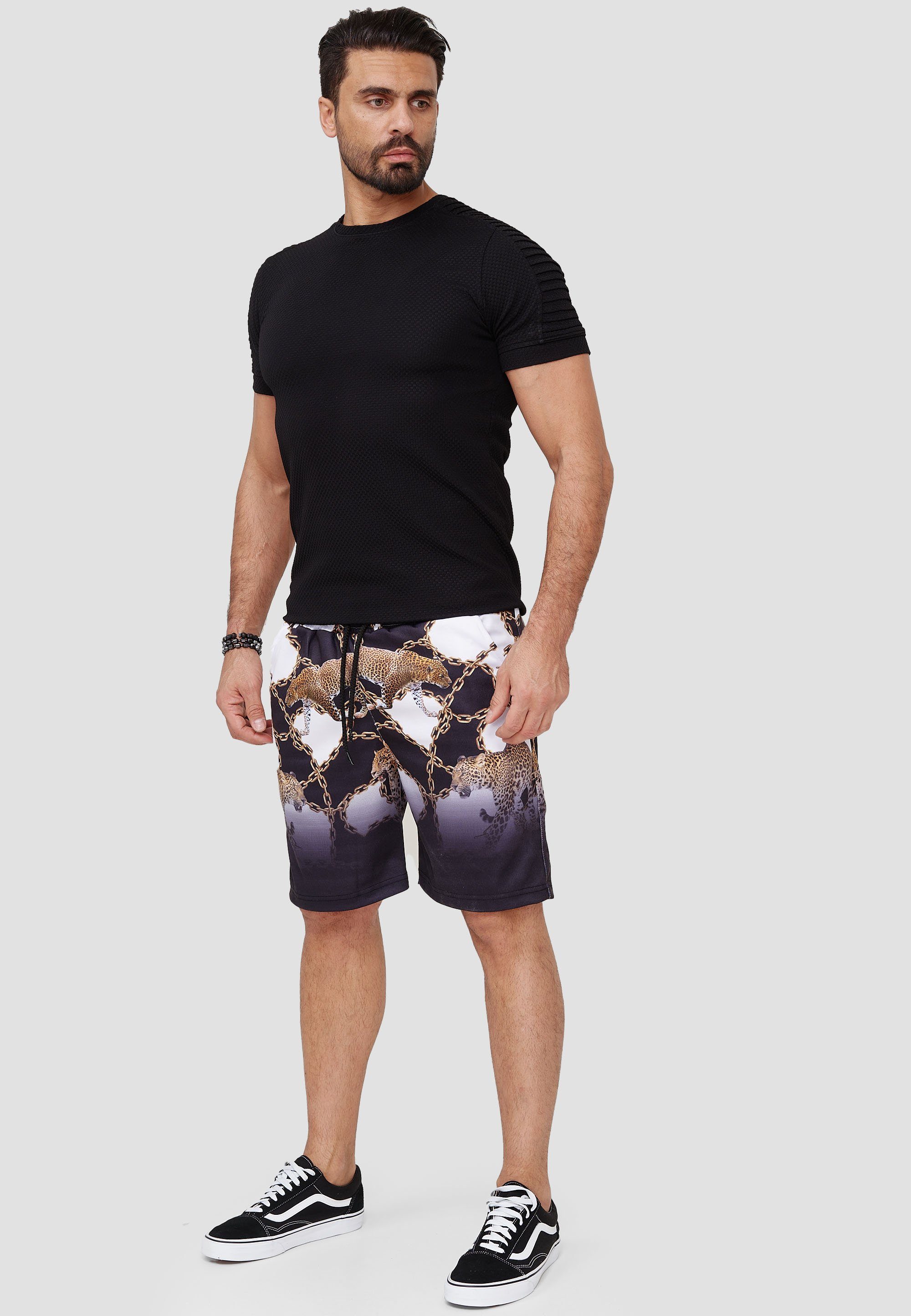 OneRedox Shorts SH-1616C (Kurze Hose Schwarz Sweatpants, Design) im Bermudas Freizeit Casual Fitness modischem 1-tlg