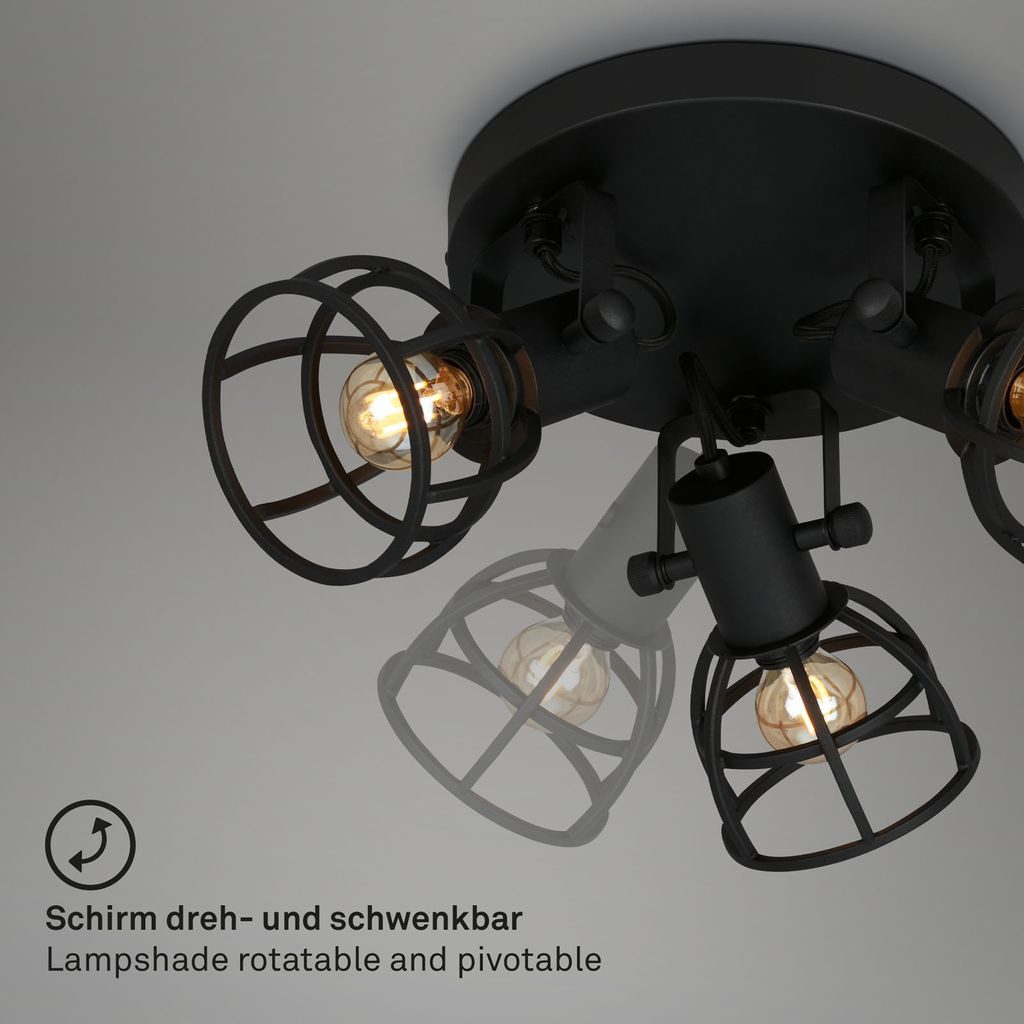 Briloner Leuchten LED Deckenleuchte 2669-035, ohne Leuchtmittel, 2700K - Extra-Warmweiß, Deckenlampe Vintage dreh- und schwenkbar (3x E14 max. 25W)