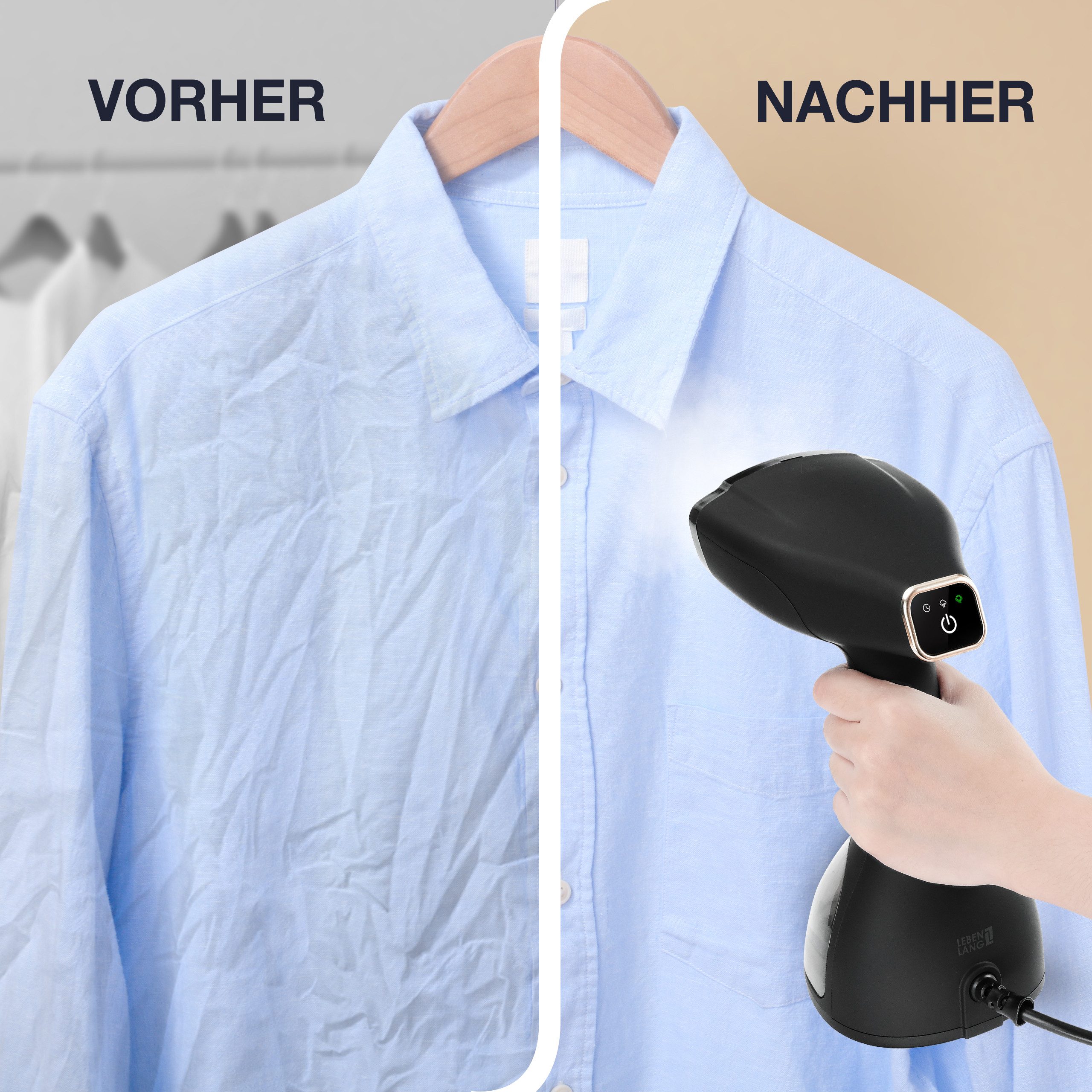 Lebenlang Dampfbügeleisen Steamer Dampfglätter für Kleidung Hand Dampfbürste, 1500,00 W, Inkl. Bügelhandschuh, <30 Sekunden Aufheizen, 300ml Tank