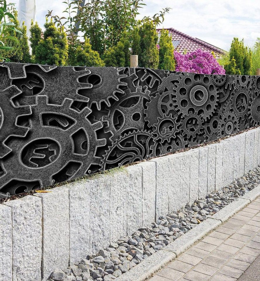 Thumbnail - MyMaxxi Sichtschutzzaunmatten Zaunbanner graue Zahnräder Sichtschutz Garten Zaun, (Bambus grün)