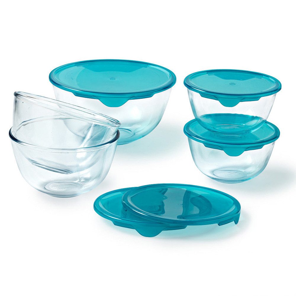 PYREX Frischhaltedose Pyrex Cook & Enjoy Schüssel-Set mit Deckel 5-tlg, (Set, 5-tlg Set, ineinander stapelbar), Made in France, stapelbar