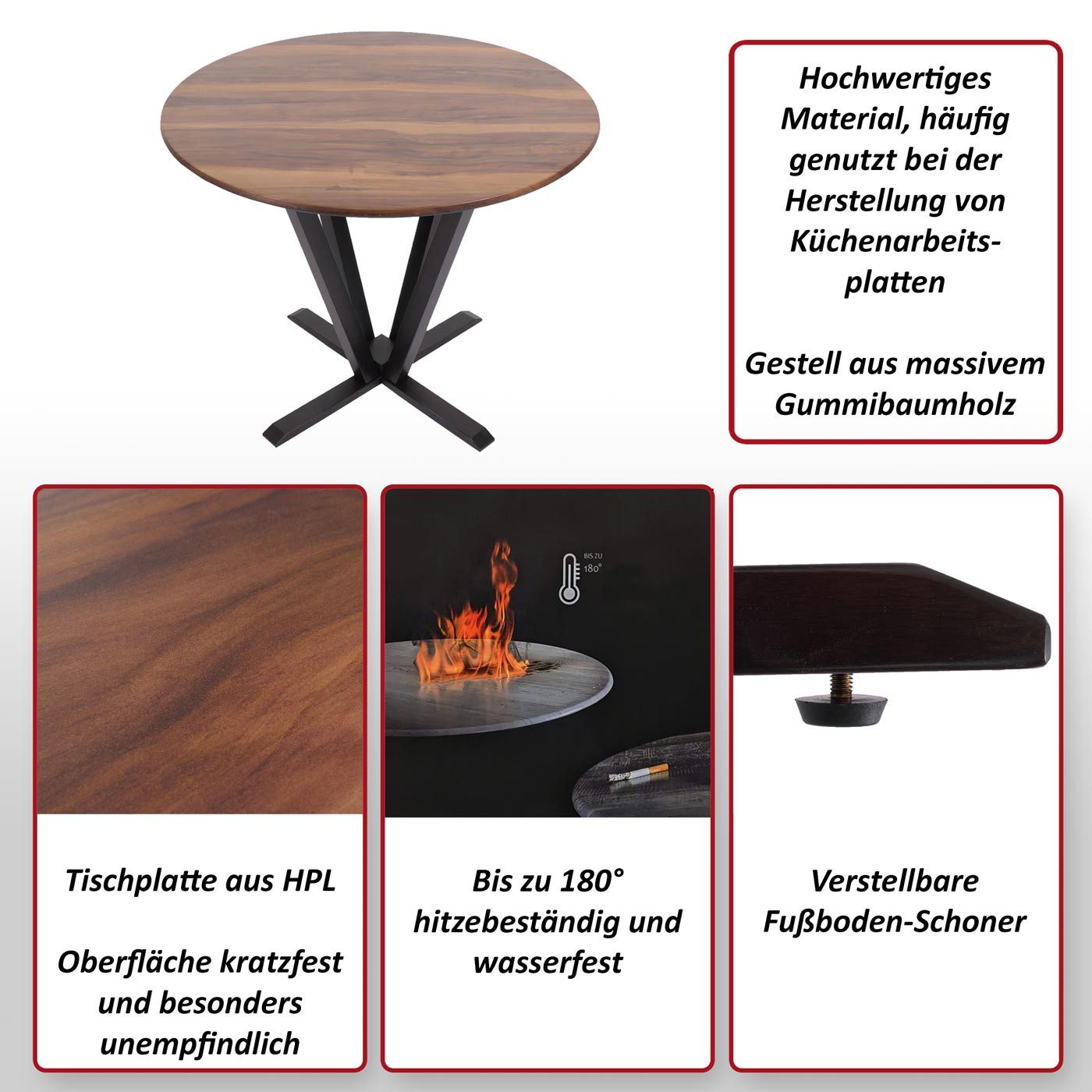 MCW Bistrotisch MCW-M56, Gestell aus massivem Gummibaumholz, Widerstandsfähig gegen Stöße