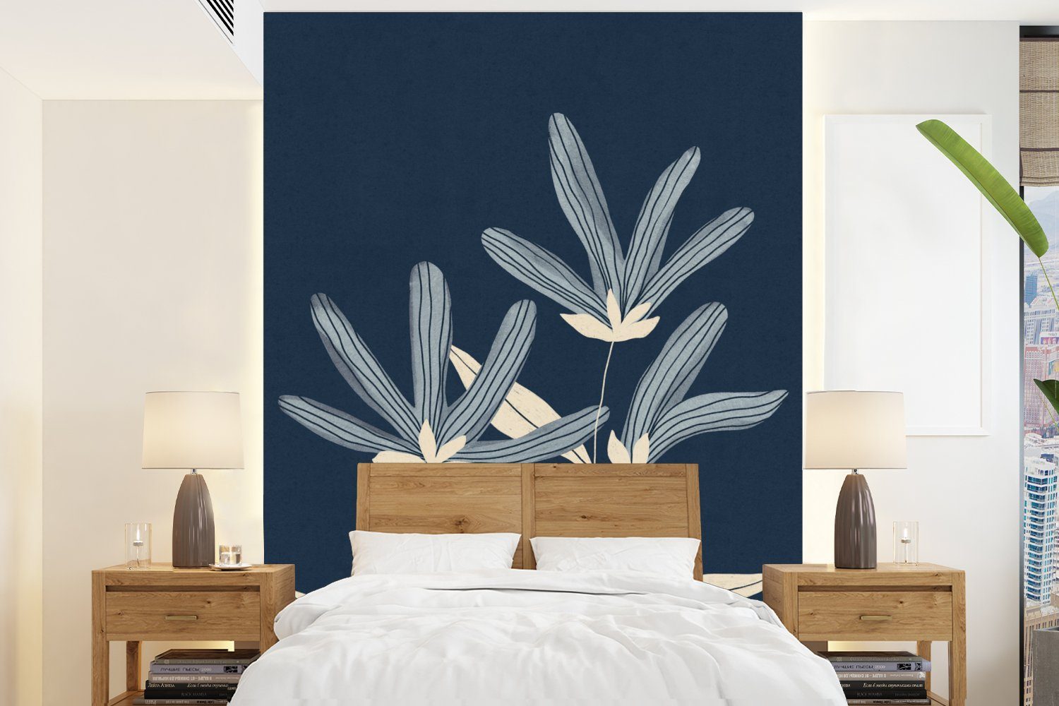 MuchoWow Fototapete Blumen - Blau - Pflanzen - Natur, Matt, bedruckt, (4 St), Montagefertig Vinyl Tapete für Wohnzimmer, Wandtapete