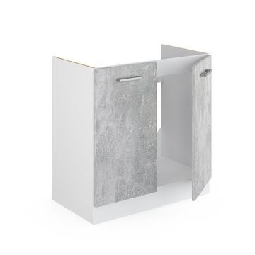 Vicco Schranksystem R-Line, Beton/Weiß, 80 cm mit Türen, ohne Arbeitsplatte