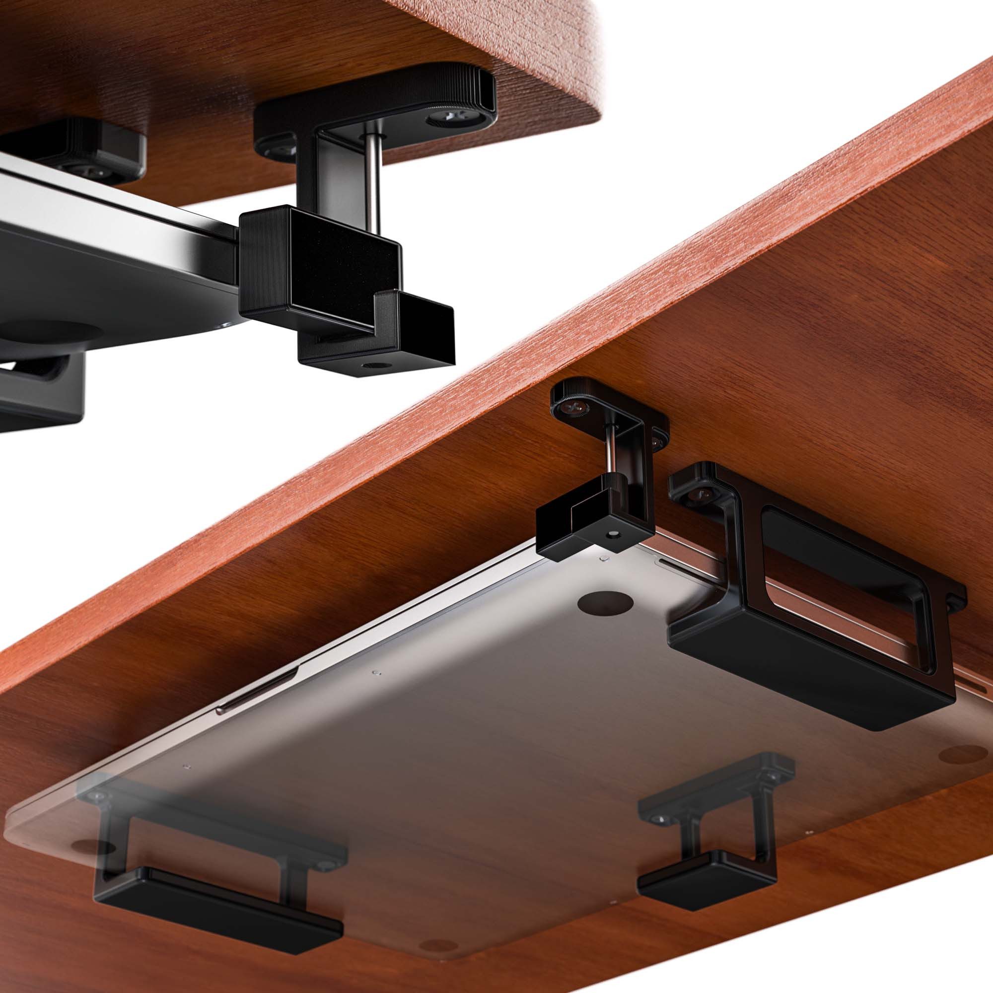 Mobilefox Halterung Laptop Untertisch Halterung Halter mit Fallschutz passend für Notebook