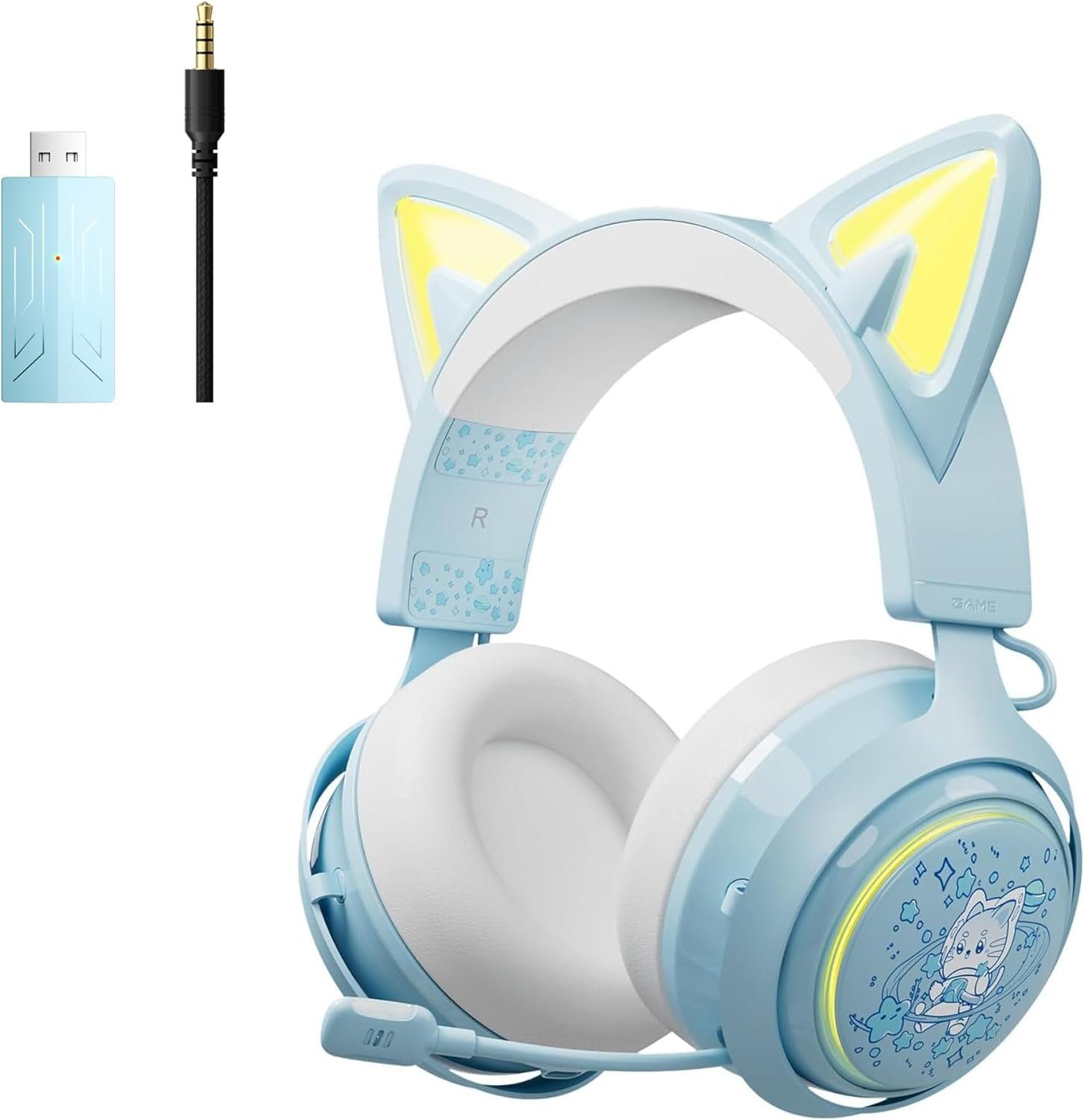 Somikon GS510Pro Gaming-Headset (Beeindruckende RGB-Beleuchtung PC) , und für PS4, ein erstklassige "Drahtlose 2.4G/Bluetooth Cat-Ear-Kopfhörer für mit einziehbares Kommunikation. PS5, Rauschunterdrückungsmikrofon