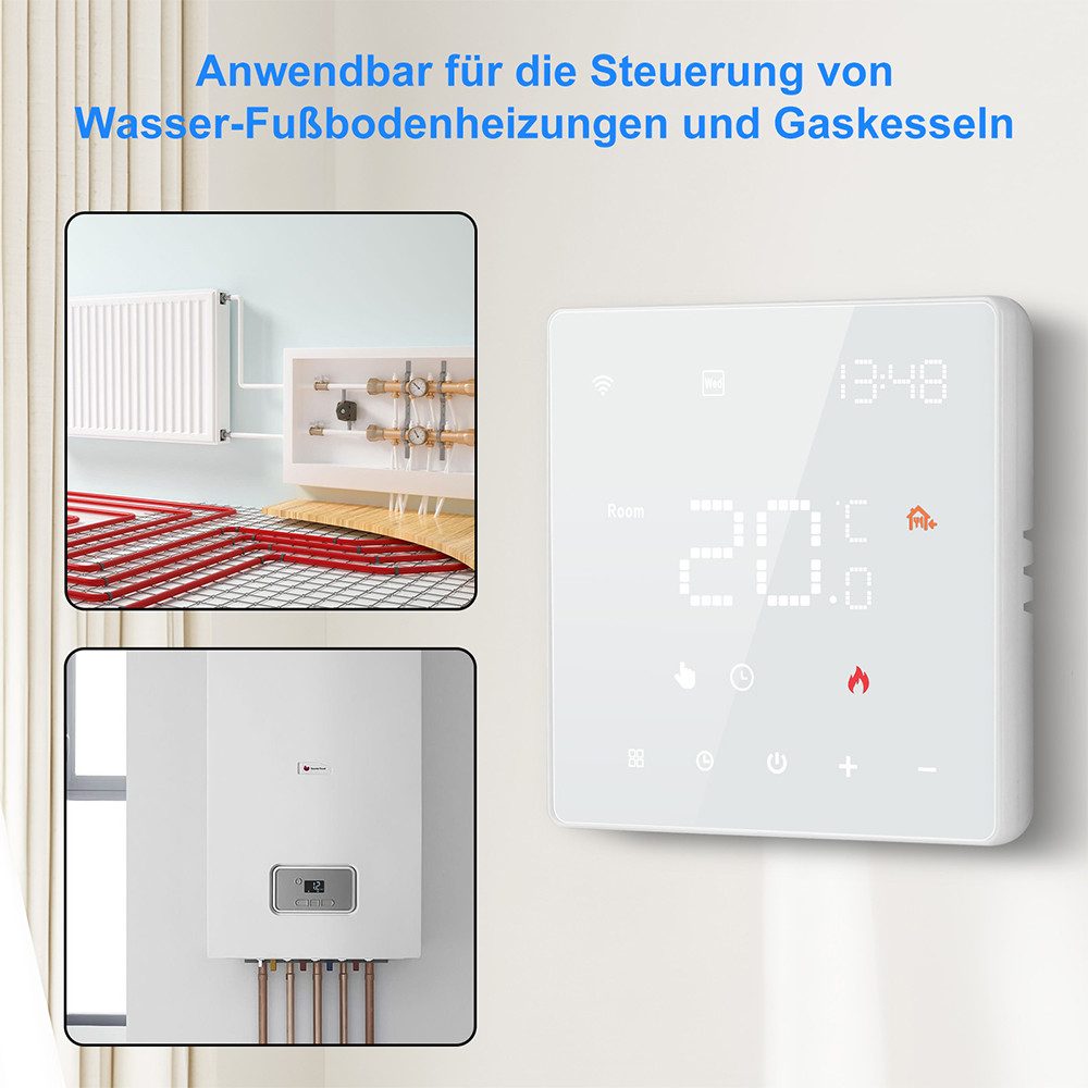 CONENTOOL Raumthermostat Wasser-Fußbodenheizung/Gas-Wandthermostat, max. 250 V, (3A), Wöchentlich programmierbarer, für Wasser-Fußbodenheizung