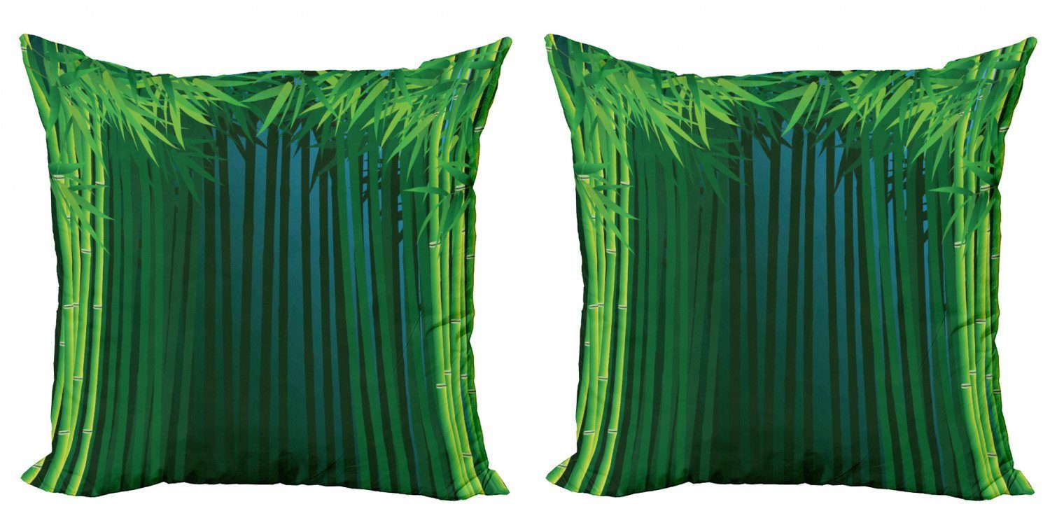 (2 Accent Zweige Bambus Kissenbezüge Stück), Abakuhaus Digitaldruck, Modern Grün Doppelseitiger belaubte