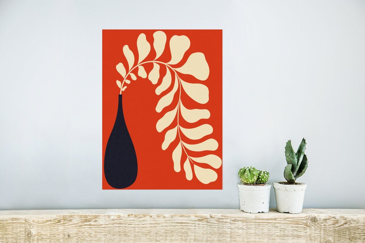MuchoWow Poster Vase - Ohne - (1 Rot, für Rahmen Wohnzimmer, Poster, St), Wandbild, Pflanze - Wandposter Blume