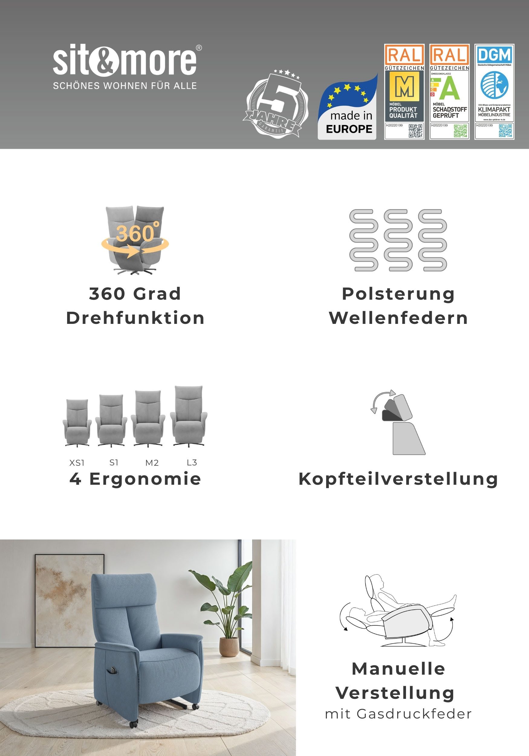 sit&more TV-Sessel Cremona Comfort, wahlweise manuell oder elektrischer Funktion mit Akku