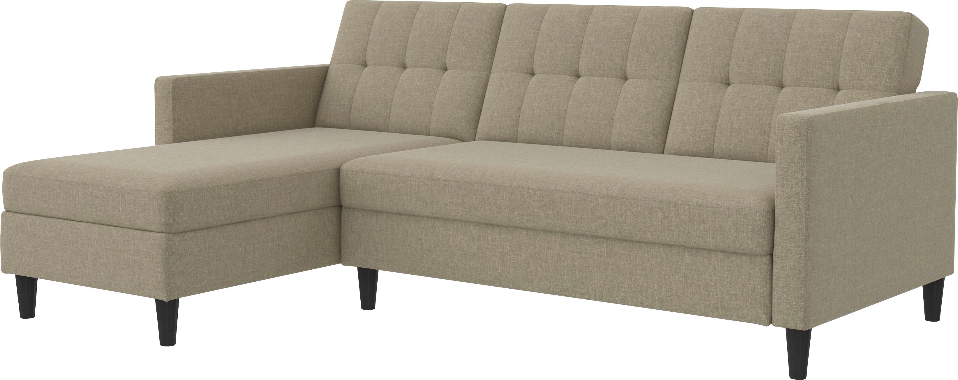 Dorel mit Ecksofa Bettfunktion und montierbar Home beidseitig Hartford, Recamiere Stauraum,