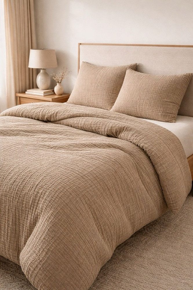 Sandiik Bettwäsche Musselin Bettwäsche „Warm Taupe“ – aus Biobaumwolle, Biobaumwolle, Made in Stuttgart 100% Biobaumwolle