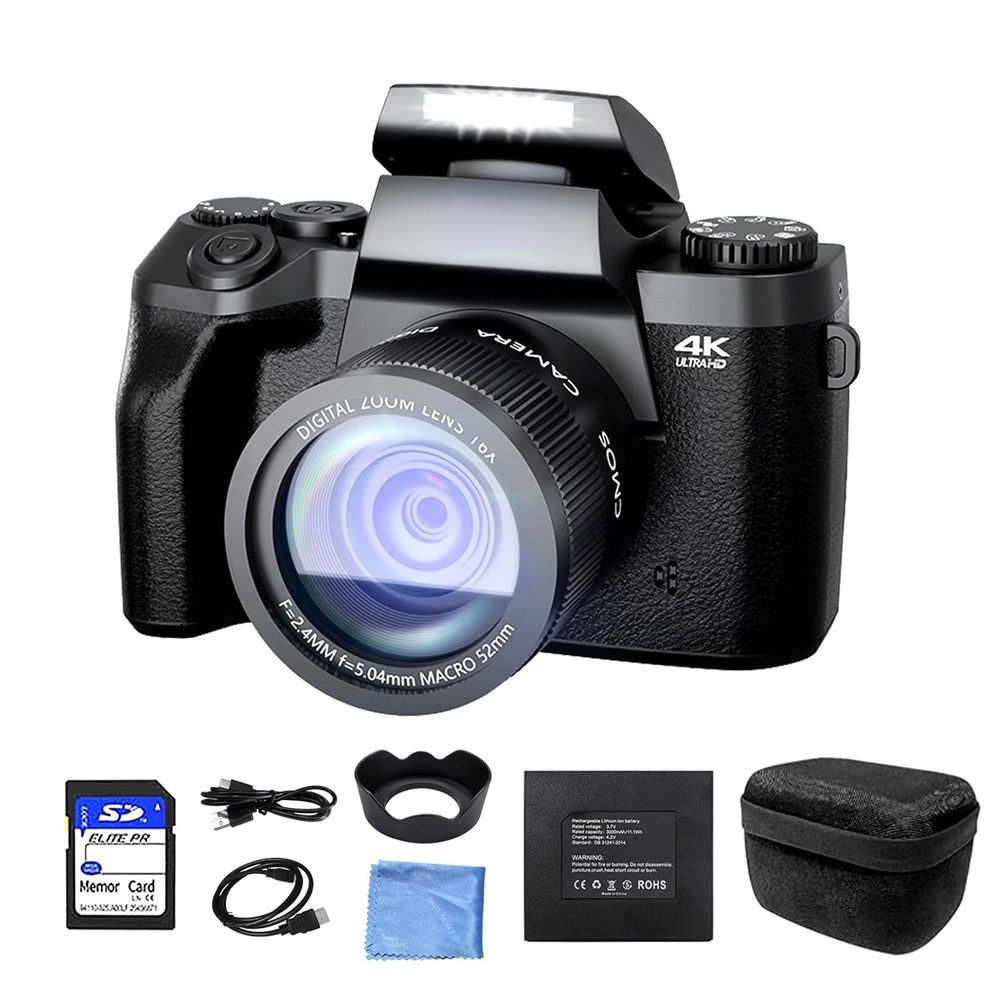 Digitalkamera 4K 64MP Fotoapparat mit Weitwinkel Kompaktkamera