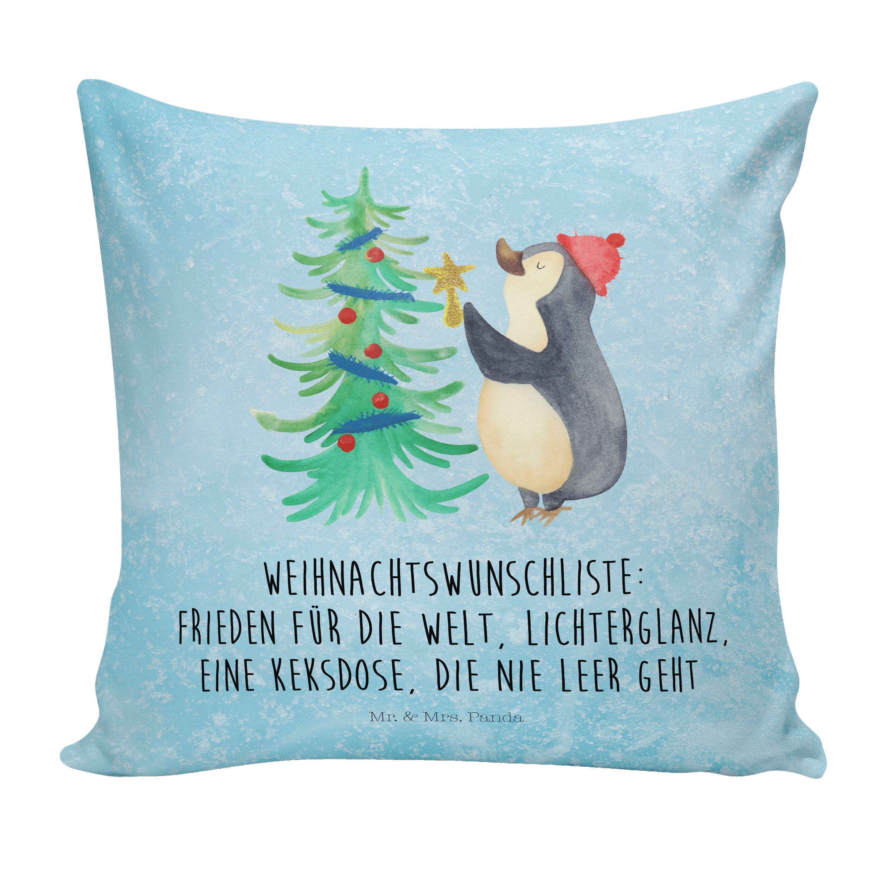 Mr. & Mrs. Panda Dekokissen Pinguin Weihnachtsbaum - Eisblau - Geschenk, Winter, Weihnachtsdeko