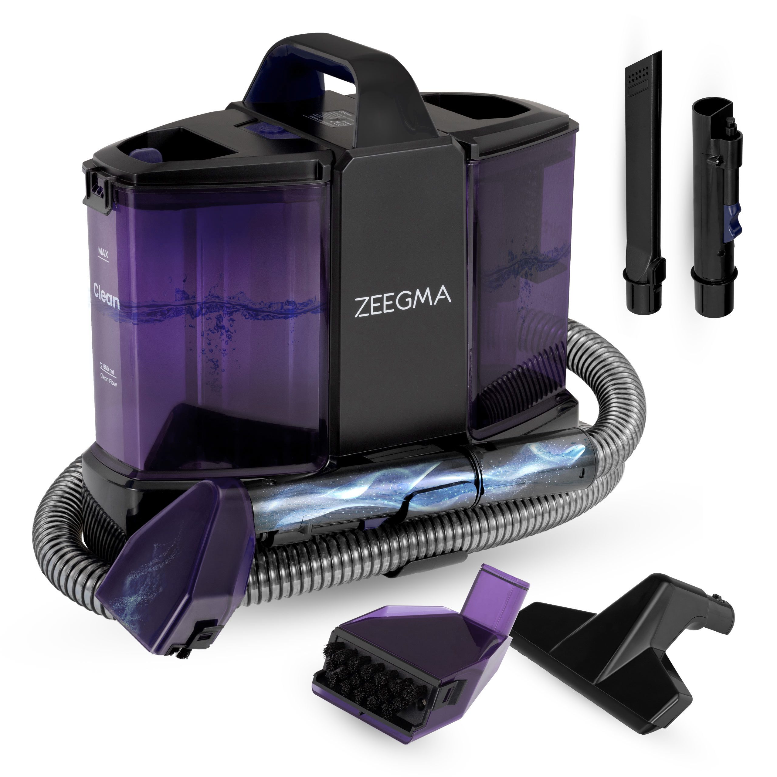 Zeegma Wasch-Sauger ZONDER WASH COMPACT, 500 W, Herausnehmbarer Schmutzwassertank / 650 ml Kapazität, Drucksprühung/AutoClean/Glasdüse/TriClean/kompakt