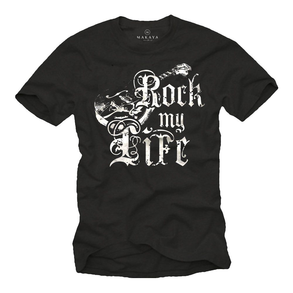 Motiv Männer Bandshirt T-Shirt aus Band mit Schwarz MAKAYA Musik Baumwolle Geschenke Druck, Herren Rock Gitarre