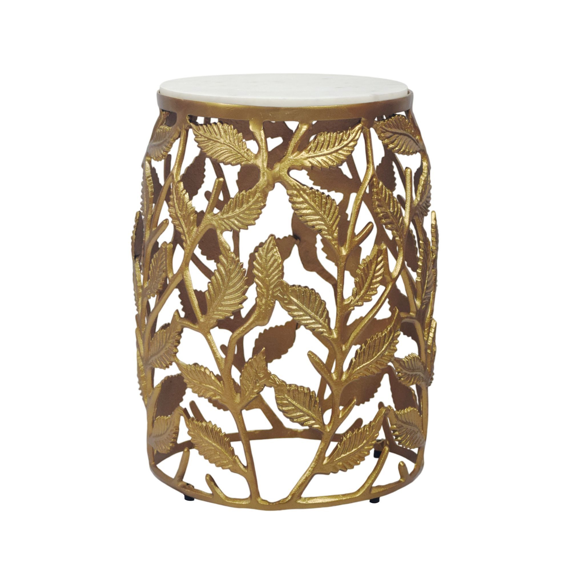 Wohnling Beistelltisch WL7.344 40cm Gold Marmor Sofatisch Couchtisch Wohnzimmertisch Alu (Runde Form für ein harmonisches Wohngefühl), Stilvoller Tisch mit natürlicher Ausstrahlung