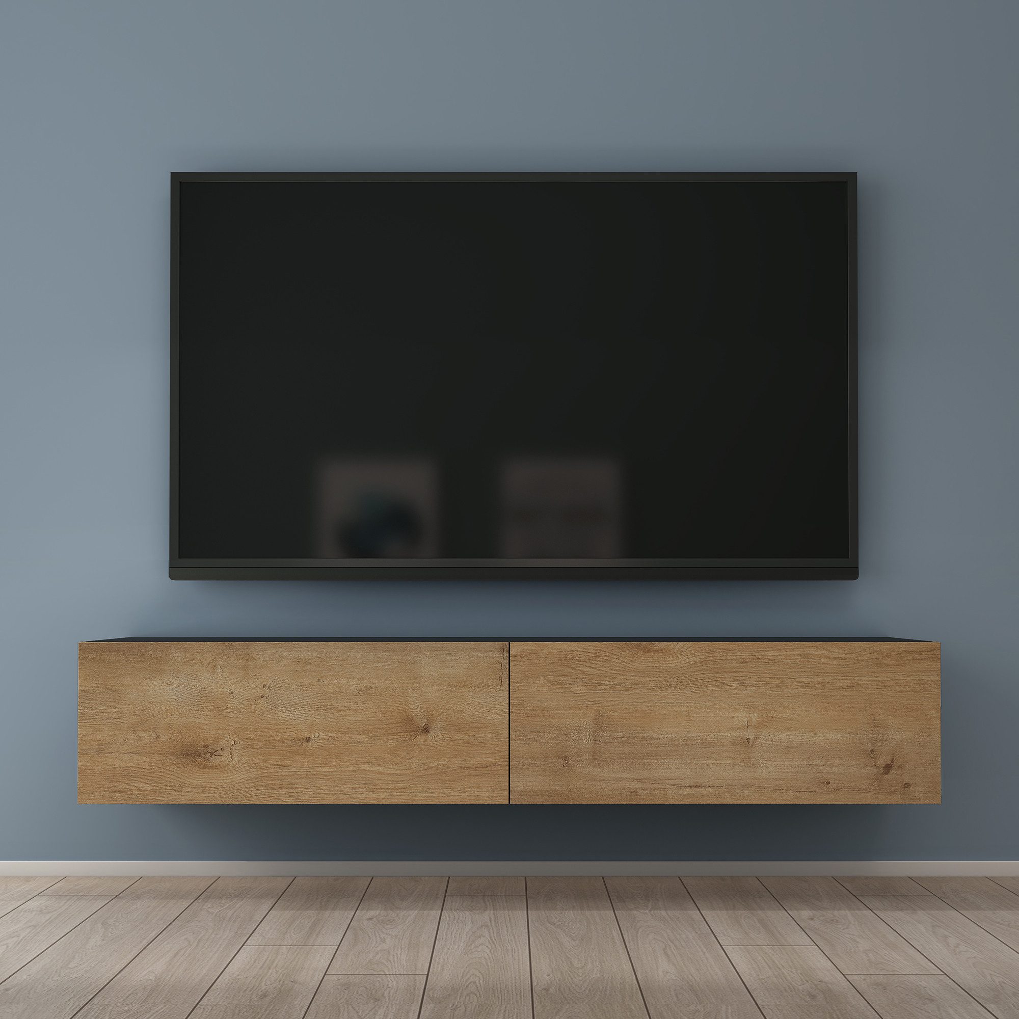 Mai & Mai Lowboard TV-Board Fernsehschrank modern wandmontiert aus Holz H: 30 cm, Griffloses / Soft-Close Design