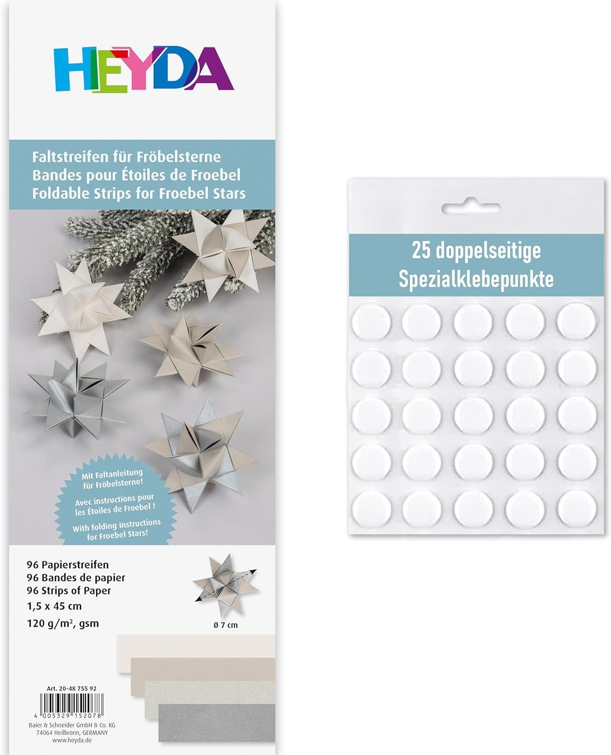Heyda Bastelband Faltstreifen für Fröbelsterne, 96 Streifen im Set für 24 Sterne
