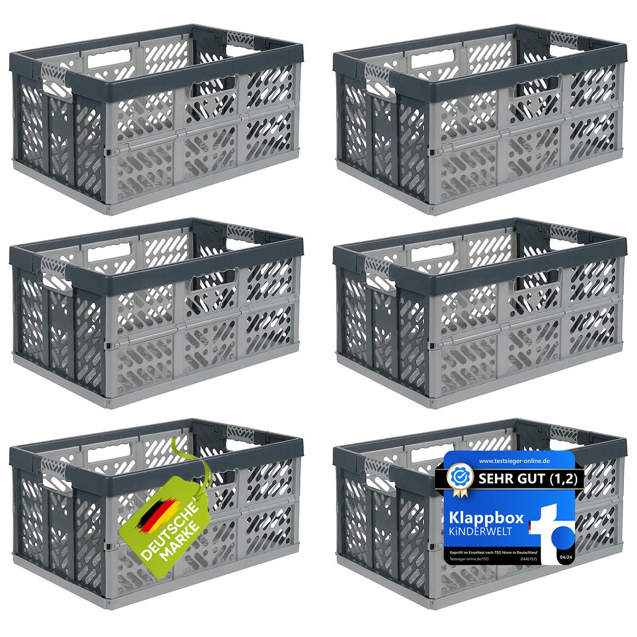 Klappbox 6x Premium Faltbox 45 L mit Soft-Touch Griffen