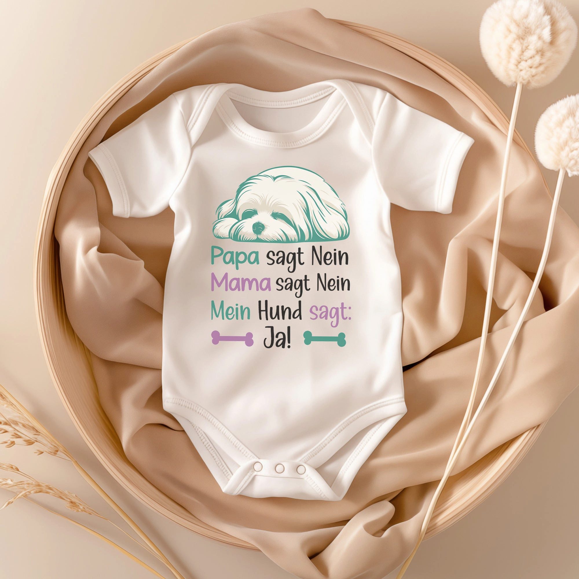 22Feels Kurzarmbody Bio Unisex Babybody Weiß Malteser Personal Geschenk 1. Geburtstag BIO-Baumwolle - In Deutschland Bedruckt - Niedlicher Print