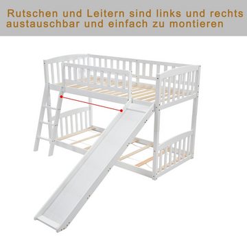 WISHDOR Kinderbett Kinderbett Kinder Bett Jugendbett Massivholzbett Doppelbett + Rutsche (90 x 200 cm ohne Matratze), Etagenbett mit Rutsche, Aus Massives