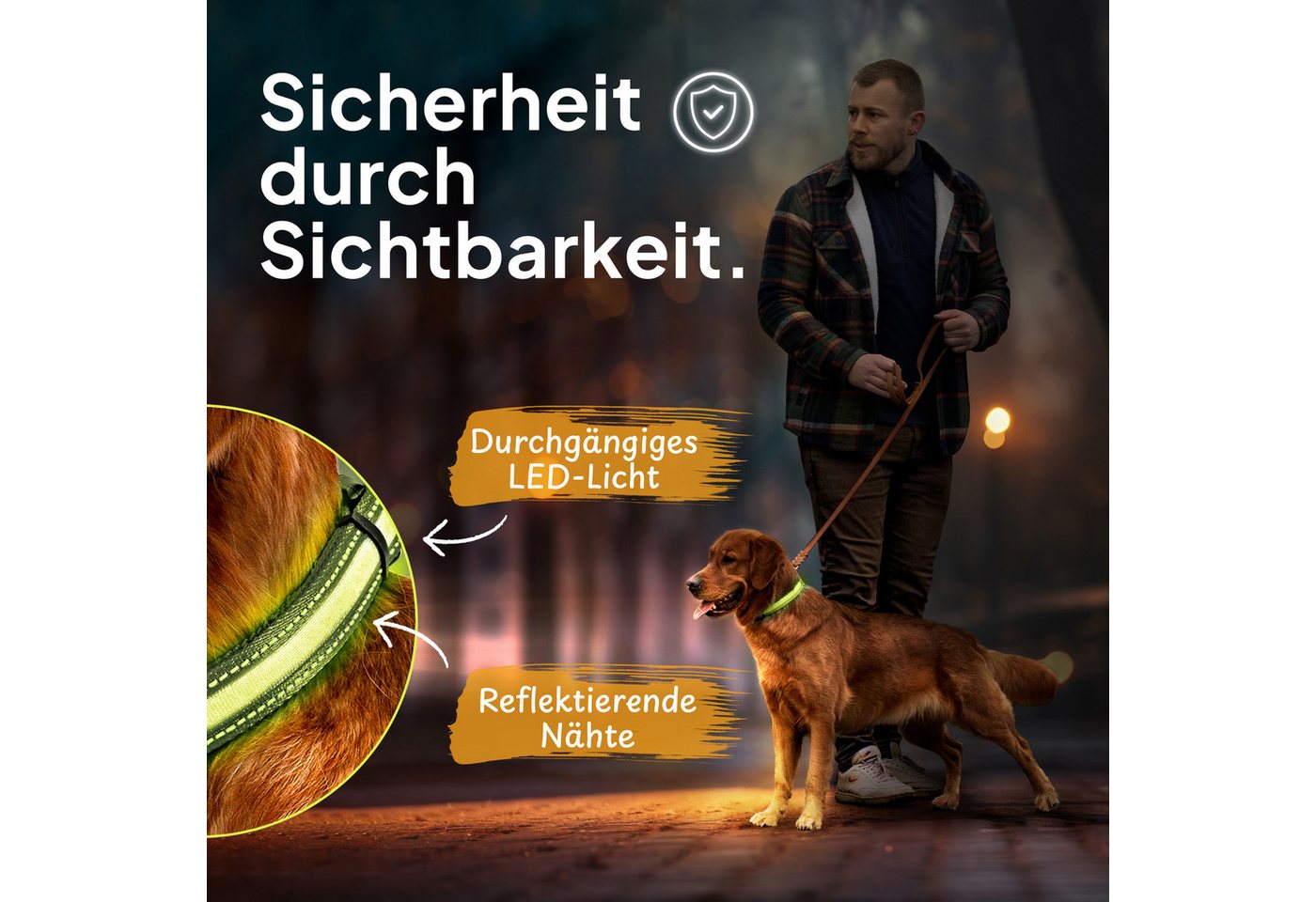 Thumbnail - Tierhood Hundehalsbandleuchte für Hunde, LED-Leuchthalsband, LED-Leuchthalsband, Aufladbar
