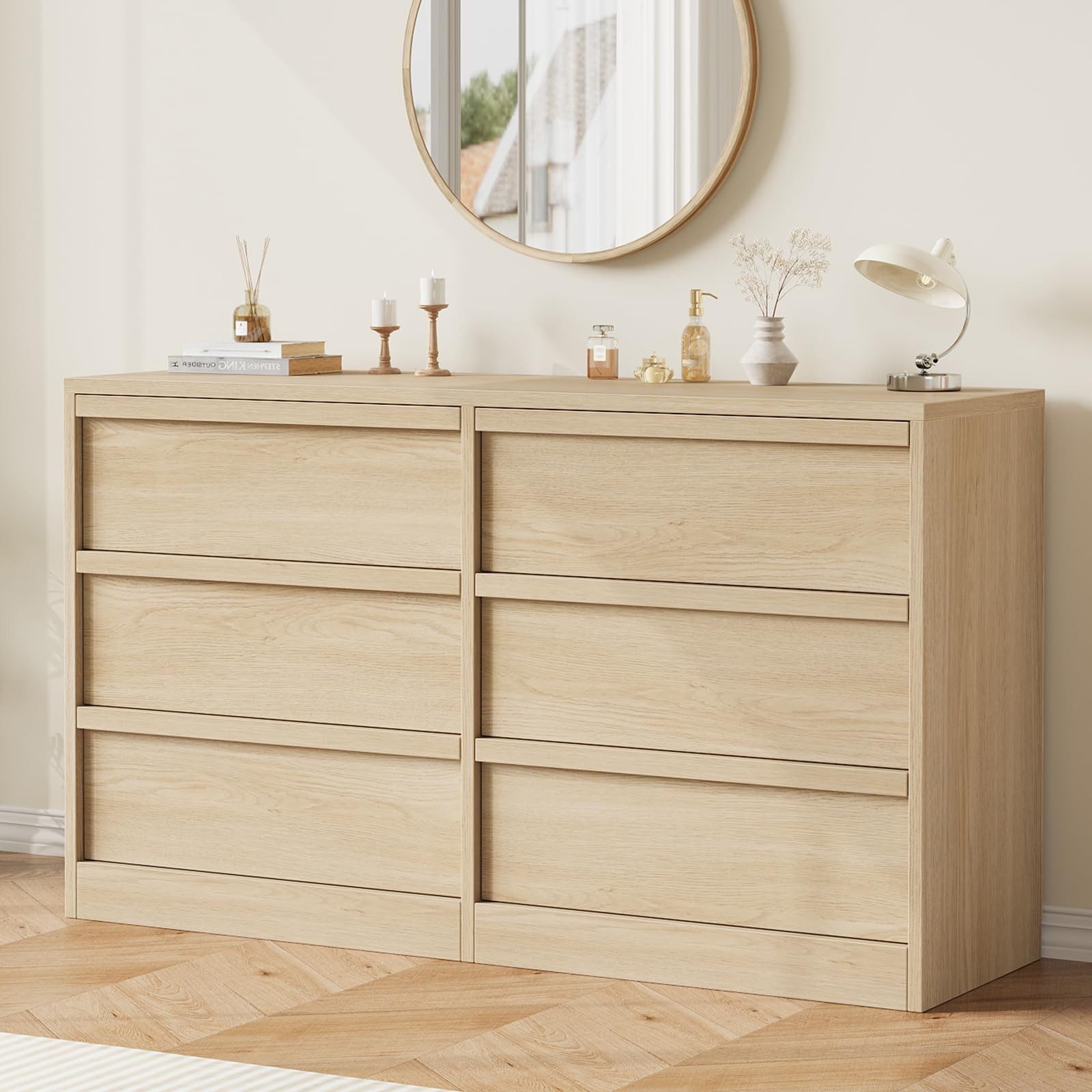 GarveeMore Kommode Stilvoll Schubkastenkommode Sideboard Kombikommode Lowboard TV-Bank, 6/7/8 Schubladen großem Stauraum Holzkommode mit großem Stauraum