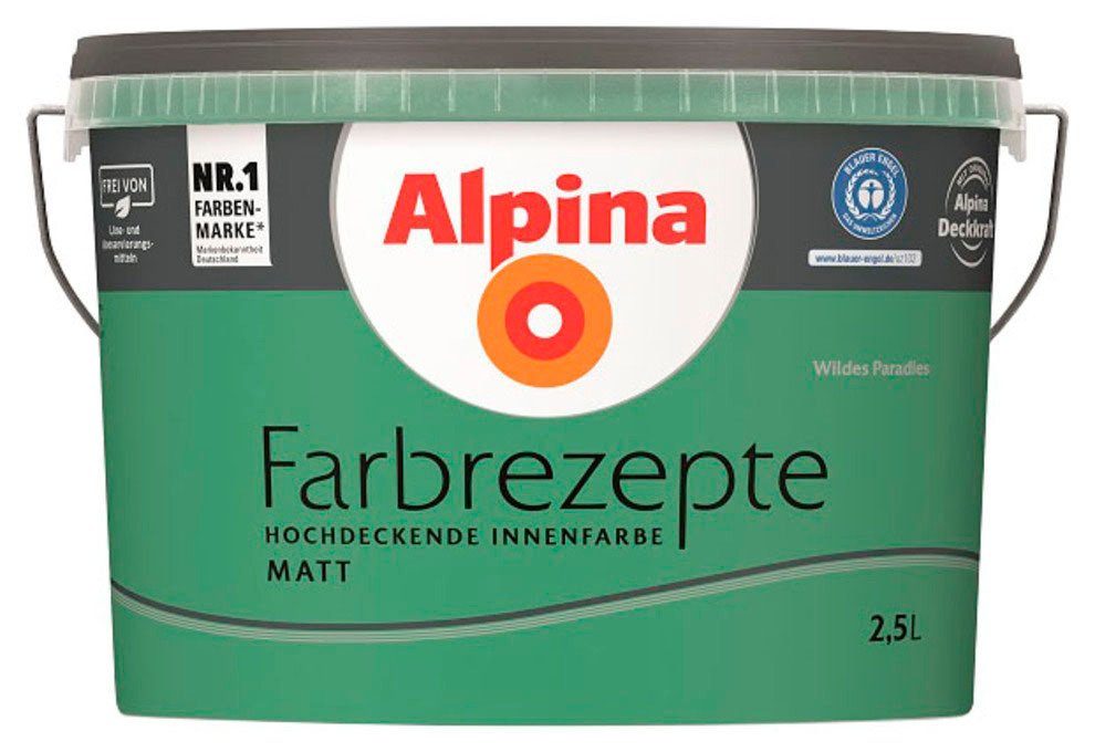 Alpina Wand- und Deckenfarbe Farbrezepte Wildes Paradies, Saftiges, üppiges grün, matt, 2,5 Liter