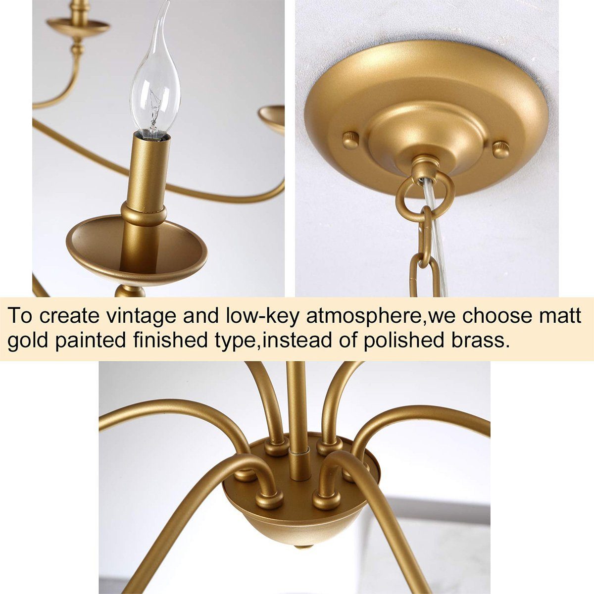 Welikera Deckenleuchte für Lichtquelle, Bestrahlungsbereich: Gold Deckenlampe 5-15m² Raum,E14-Lampenfassung,Ohne 5-15 Kopf 6