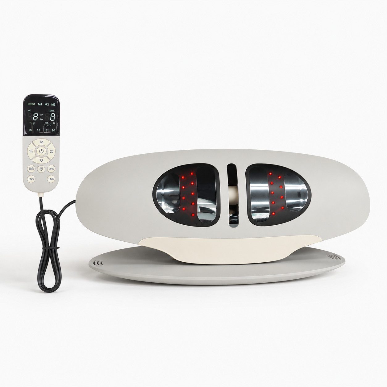 ibettertec Massagegerät Elektrisches Rückenmassagegerät für Lendenwirbel, Rückenmassagegerät mit Wärme & EMS-Impuls 3 Heizstufen 3 Massageprogramme, Lenden-Zugmassagegerät mit Wärme Vibration, Krümmungsfunktion, Lendenwirbel-Zugmassagegerät mit Luftkissen-Hub & Fernbedienung