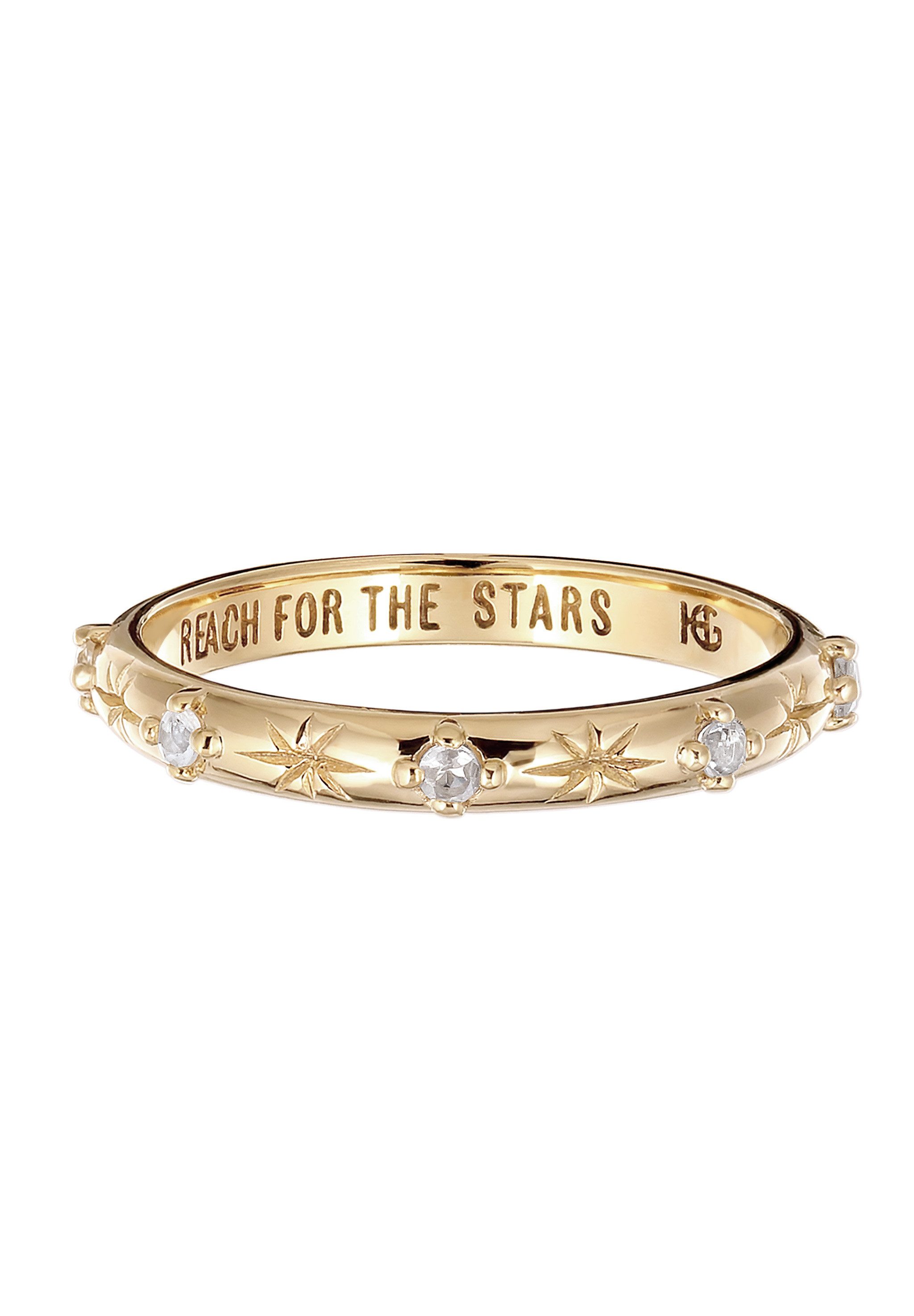 HAZE & GLORY Fingerring Bandring Stern Mondstein Regenbogen 375 Gelbgold