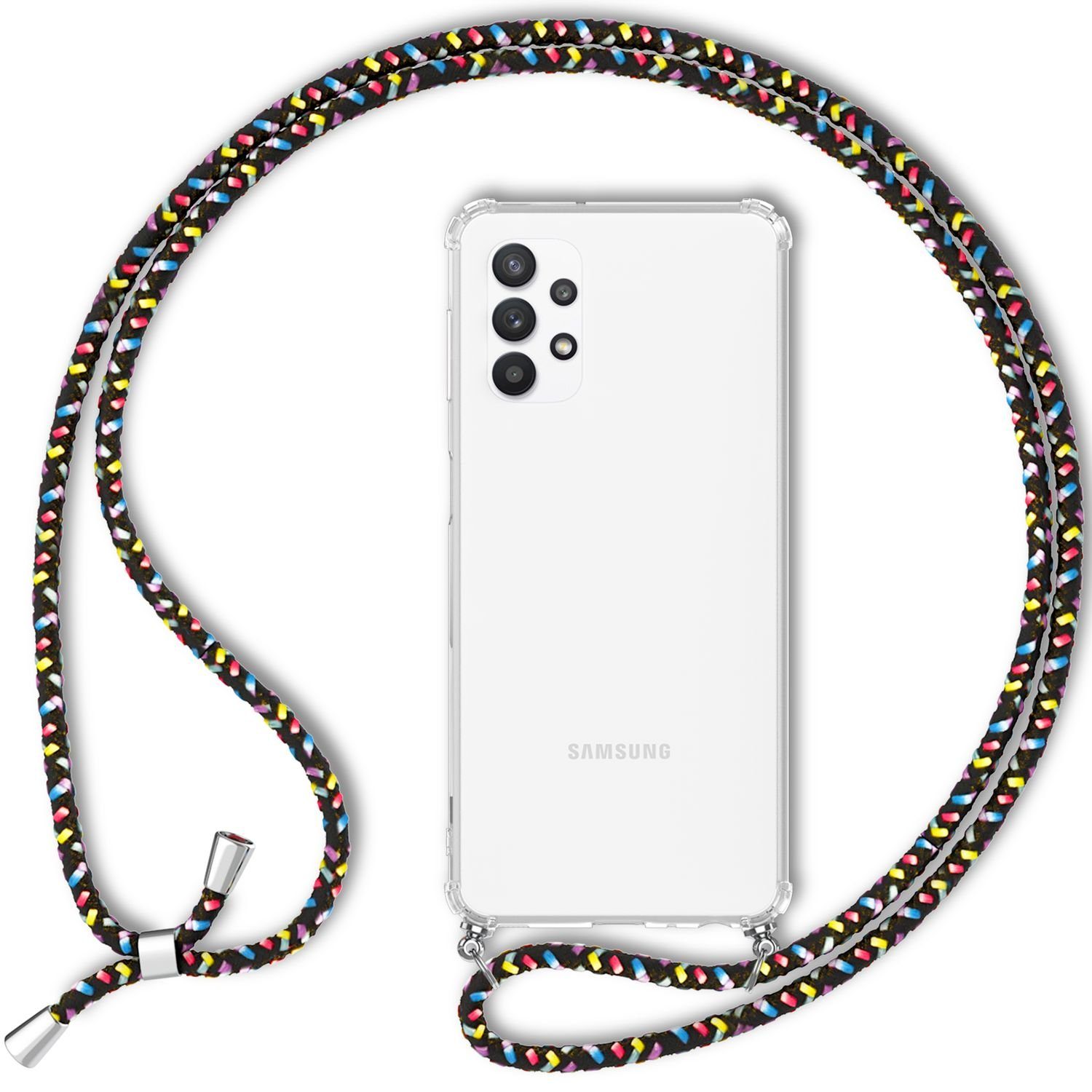 Nalia Handykette Samsung Galaxy A13, Klare Hülle mit Kette zum Umhängen / Harte Rückseite / Handyband Cover