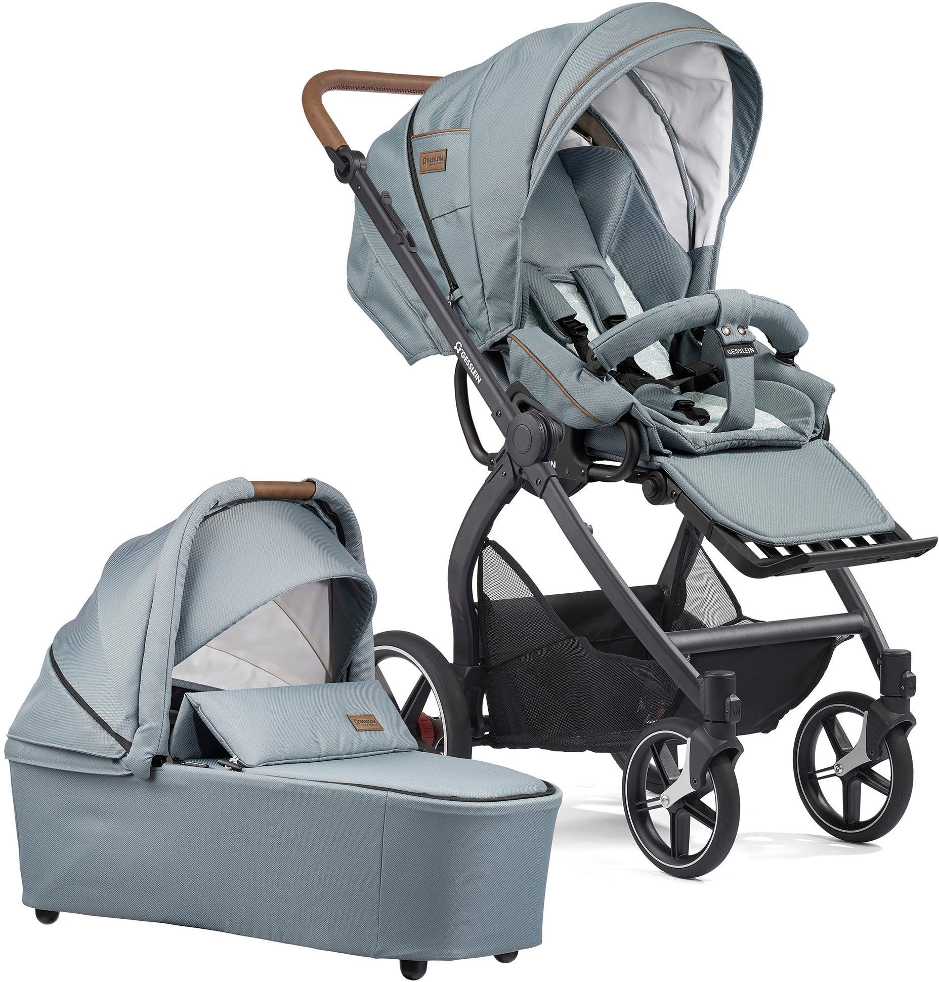 schwarz/tabak, mit Aufsatz Classic Cx3 Kombi-Kinderwagen Gesslein und Babyschalenadapter petrol, mit Soft+ Babywanne FX4