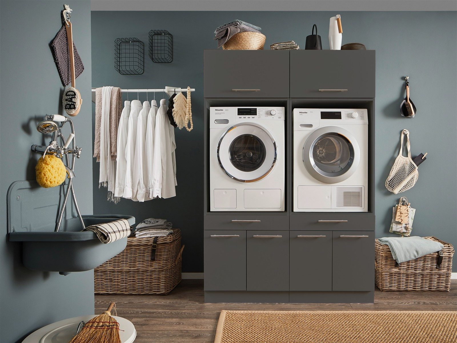 freiraum Waschmaschinenumbauschrank LAUNDREEZY in anthrazit - 135x200x67,5 (BxHxT)